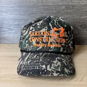 Vintage Sartain Construction Hat Cap Snap Back Camouflage Mesh Trucker Mens